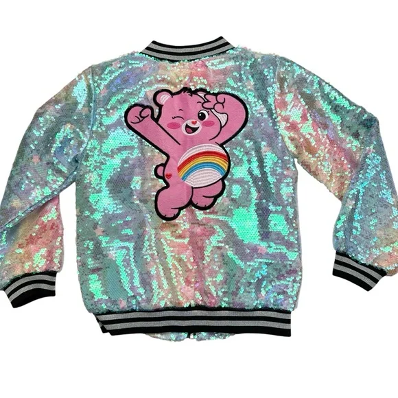 Lola + The Boys Care Bears Colorful Sequin Bomber Jacket
